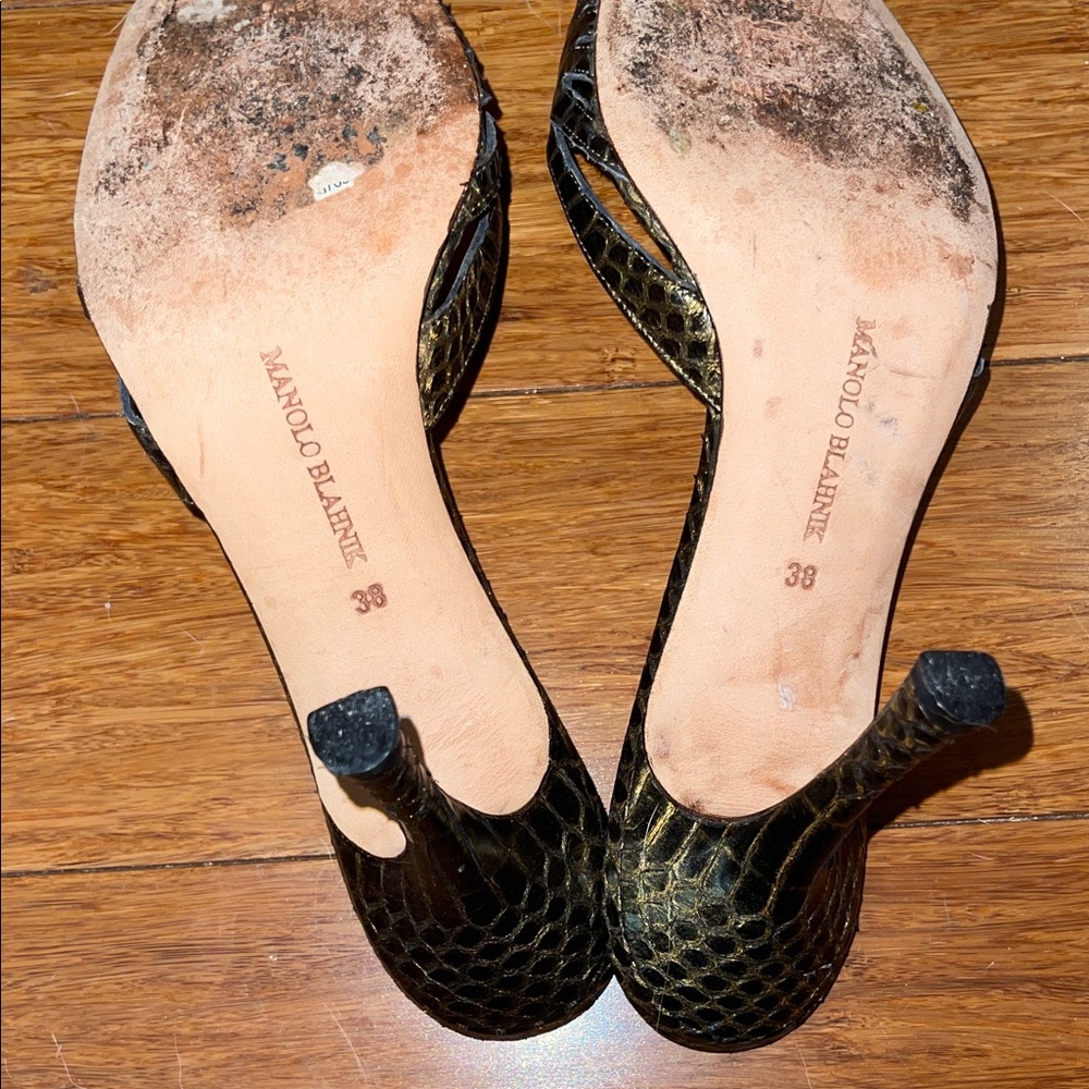 Manolo Blahnik Indial Leather Green Mules - Picture 3 of 11